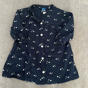 NWOT 6-12 mo old navy blue and white heart button up dress